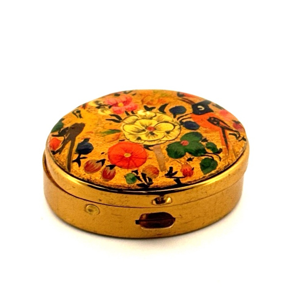 Vintage Hand-Painted cloisonné Oval pill Box W/Lid